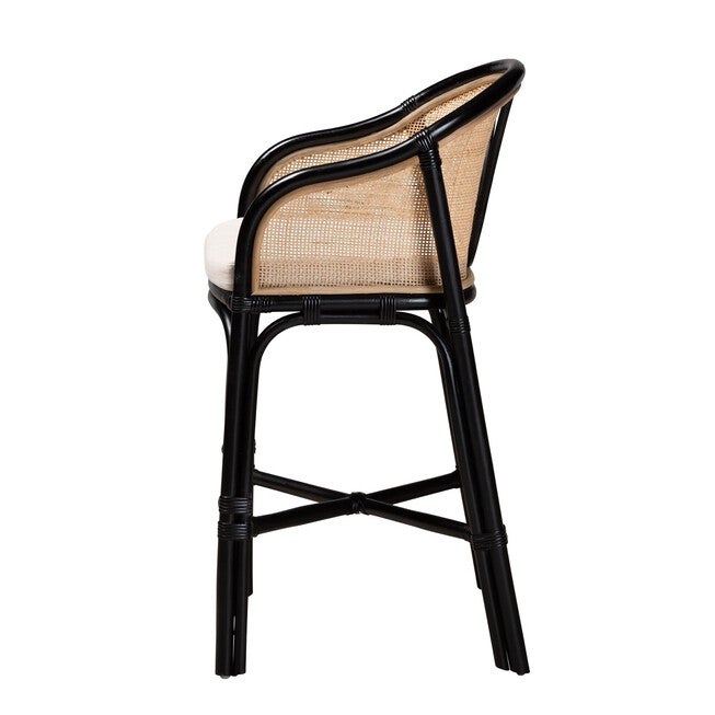 Miranda Modern Bohemian Two-Tone Black And Natural Brown Rattan Counter Stool, , alternate image number null