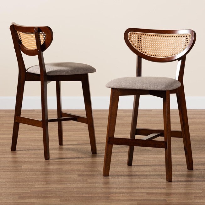 Dannell Mid-Century Modern Grey Fabric And Walnut Brown Finished Wood 2-Piece Counter Stool Set, , alternate image number null