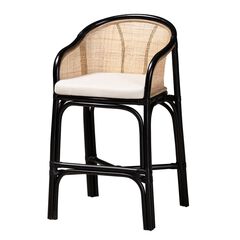 Miranda Modern Bohemian Two-Tone Black And Natural Brown Rattan Counter Stool