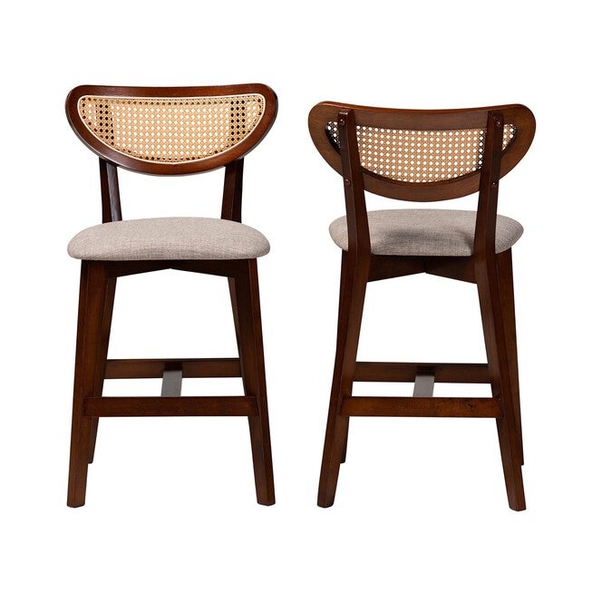 Dannell Mid-Century Modern Grey Fabric And Walnut Brown Finished Wood 2-Piece Counter Stool Set, , on-hover image number null