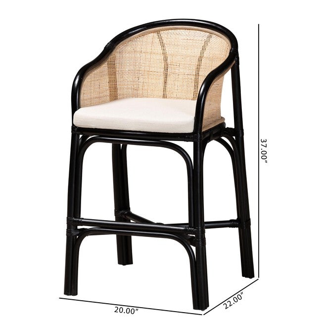 Miranda Modern Bohemian Two-Tone Black And Natural Brown Rattan Counter Stool, , alternate image number null
