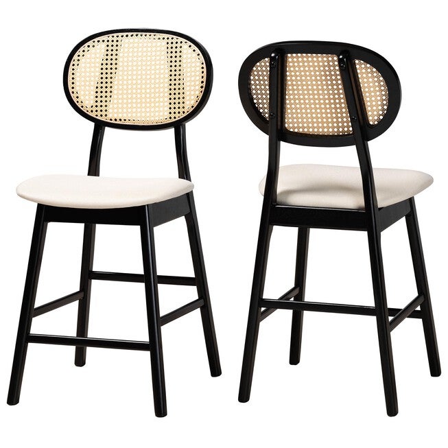 Darrion Mid-Century Modern Grey Fabric And Walnut Brown Finished Wood 2-Piece Counter Stool Set, CREAM BLACK, hi-res image number null