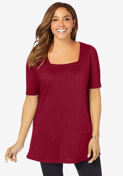 Stretch Cotton Square Neck Tunic