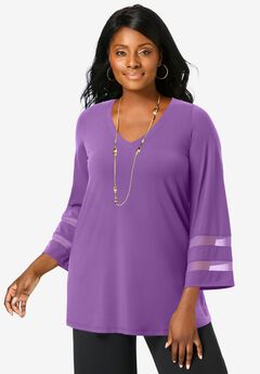 Stretch Knit Mesh Inset Sleeve Tunic